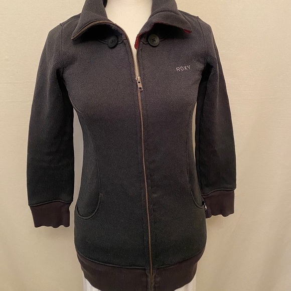 ROXY Ribbed Sweater Jacket Logo Pockets Full Zip - Picture 2 of 6
